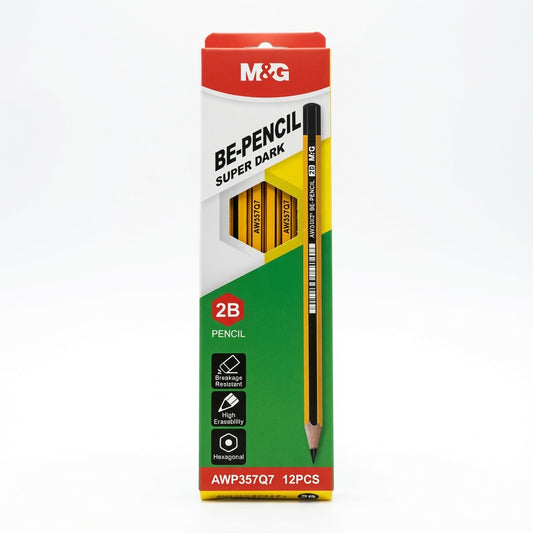 M&G Chenguang BE-PENCIL 2B Wooden Pencils – Exam Grade Hexagonal Graphite Pencils, Break-Resistant, High Erasability, Pack of 12 - No:AWP357Q7