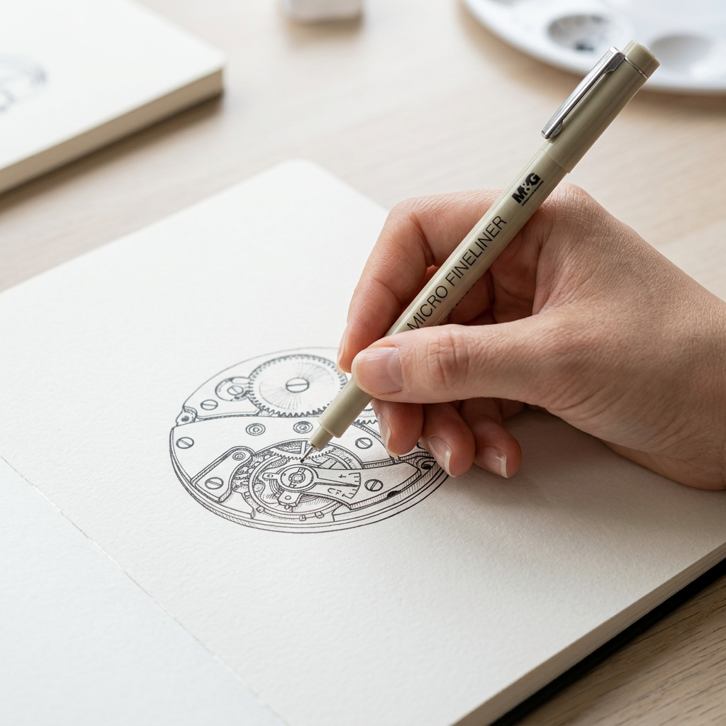 Hand drawing fine line art with the M&G 0.1mm ultra-fine fineliner pen