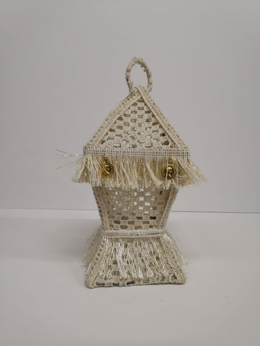 Ramadan linen Lantern Fabric with light handmade - 20cm