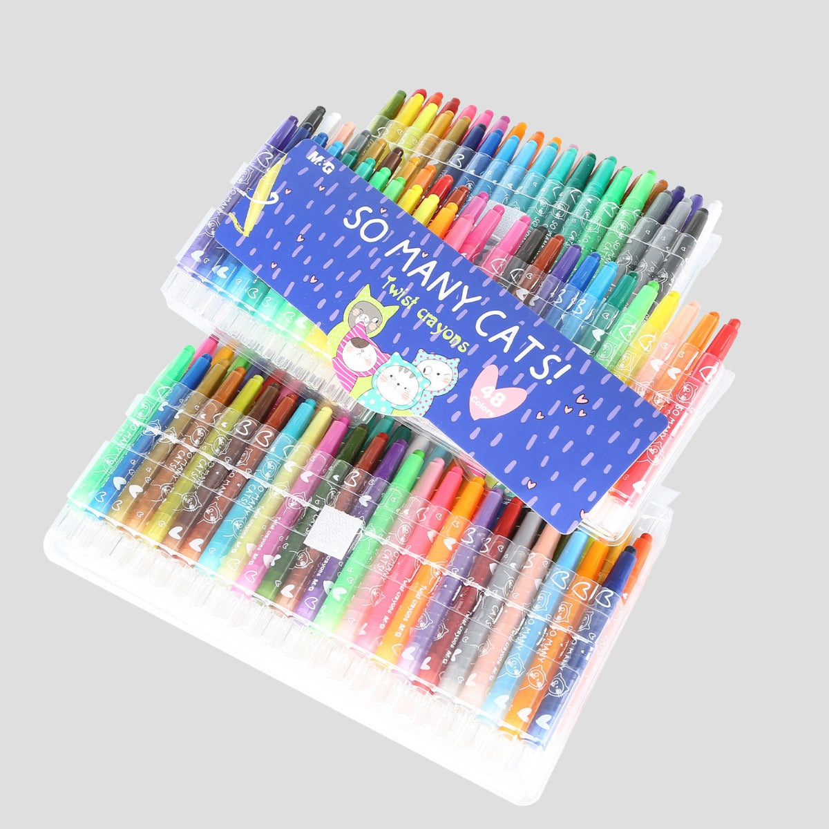 أقلام تلوين شمعية من إم آند جي، مجموعة "قطط كثيرة"، قابلة للسحب (48 لونًا) - رقم المنتج: AGMX4339