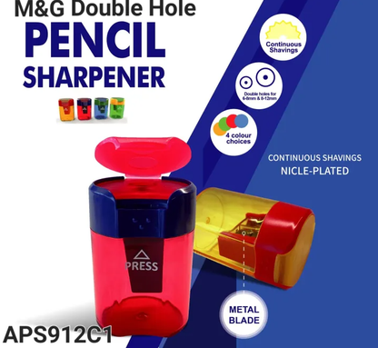 M&G Sharpener Double Hole With Cover No: APS912C1 (Assorted Colours) - 1piece