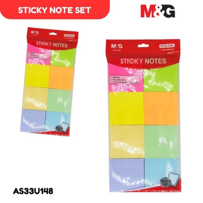 M&G Chenguang Sticky Notes Set, 8 Colors, 800 Sheets, 76 × 76 mm Self-Adhesive Memo Notes - 1pcs- No: AS33U148