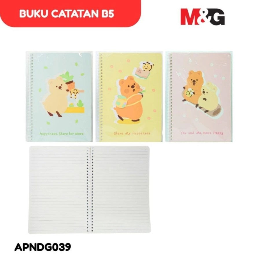 M&G Chenguang Kiki Quokka Spiral Notebook A5 – 60 Sheets, Single Ruled - 1pcs - No:APNDC018