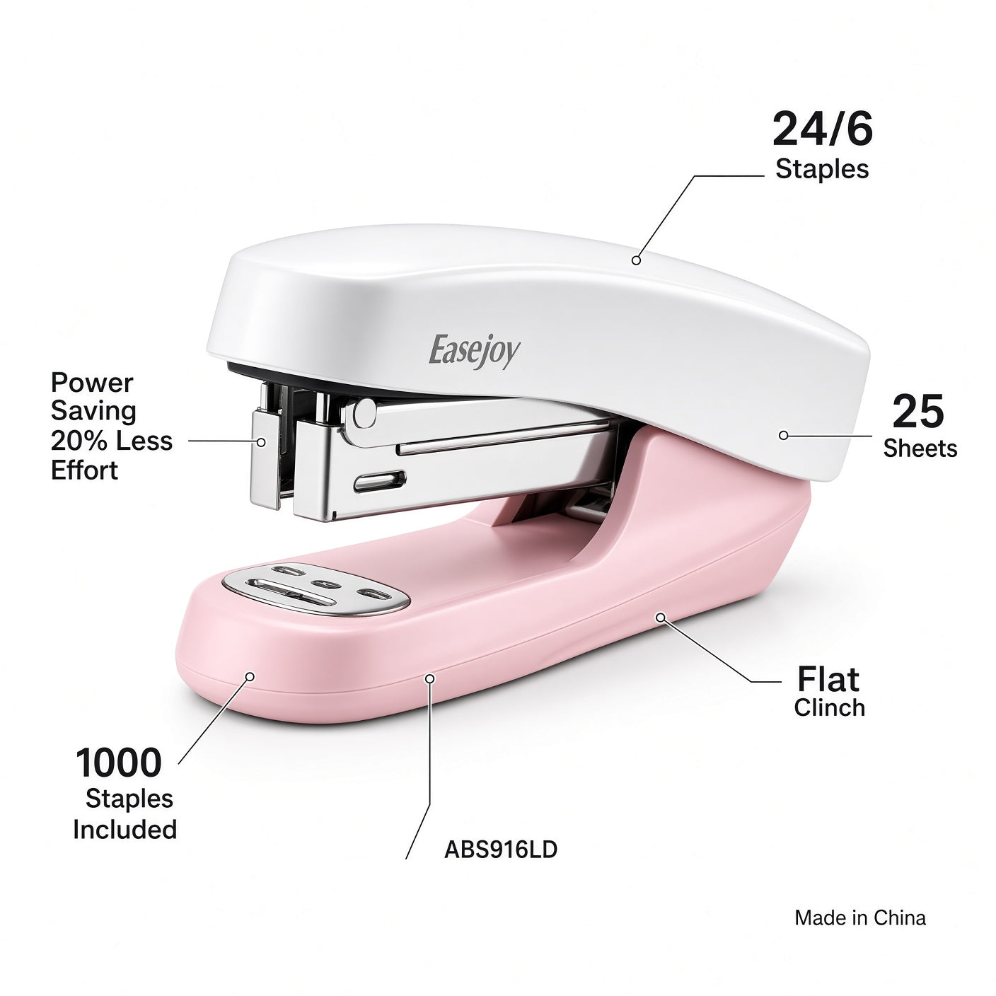 M&G Chenguang EaseJoy Stapler with 1000 Staples, 24/6, 25-Sheet Capacity, Power-Saving Design, Assorted Color - 1pcs - No: ABS916LD