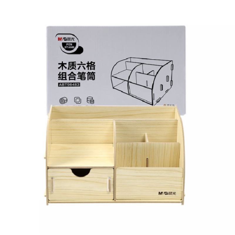 M&G Chenguang Solid Wood Color Wooden Pen Holder Six Slots - No:ABT98483