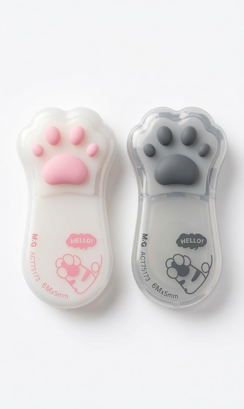 M&G Chenguang Cute Cat Paw Correction Tape 6m x 5mm – PET Instant Dry Correction Tape, Kawaii Paw Design Pink/Grey, - 1pcs  - No: ACT75173