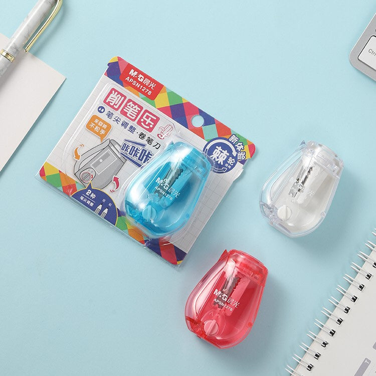 M&G Chenguang Safety Pencil Sharpener – Single Hole Manual Sharpener with Auto-Locking Blade & Shavings Container - 1pcs - No: APSN1278