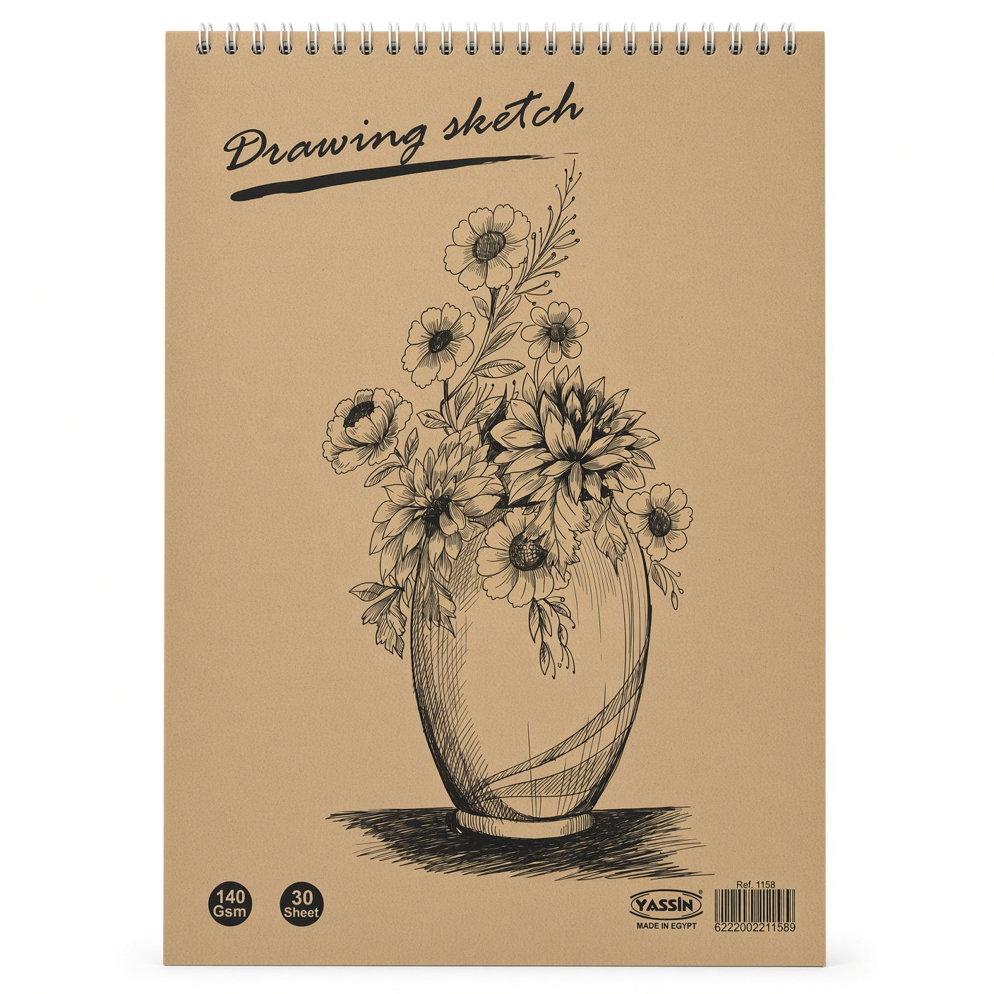 Yassin Spiral Drawing Sketchbook – 30 Sheets White Paper , 140 GSM, Spiral Bound - Size A4 - No: 1158