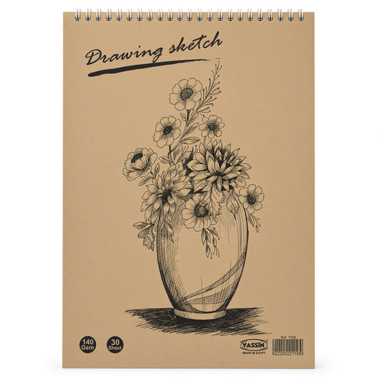 Yassin Spiral Drawing Sketchbook – 30 Sheets White Paper , 140 GSM, Spiral Bound - Size A4 - No: 1158