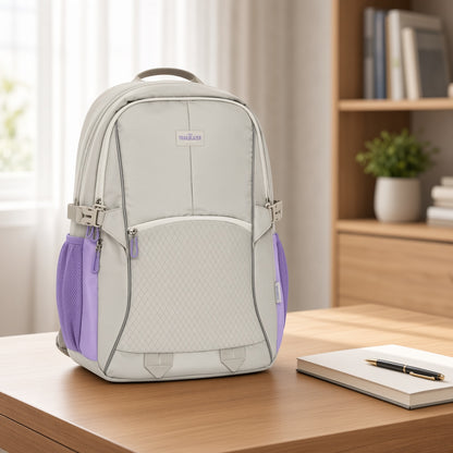 M&G Chenguang Trailblazer 18-Inch School Backpack – Lightweight, Comfortable & Water-Resistant, Grey & Purple - No: ABB904V2M5