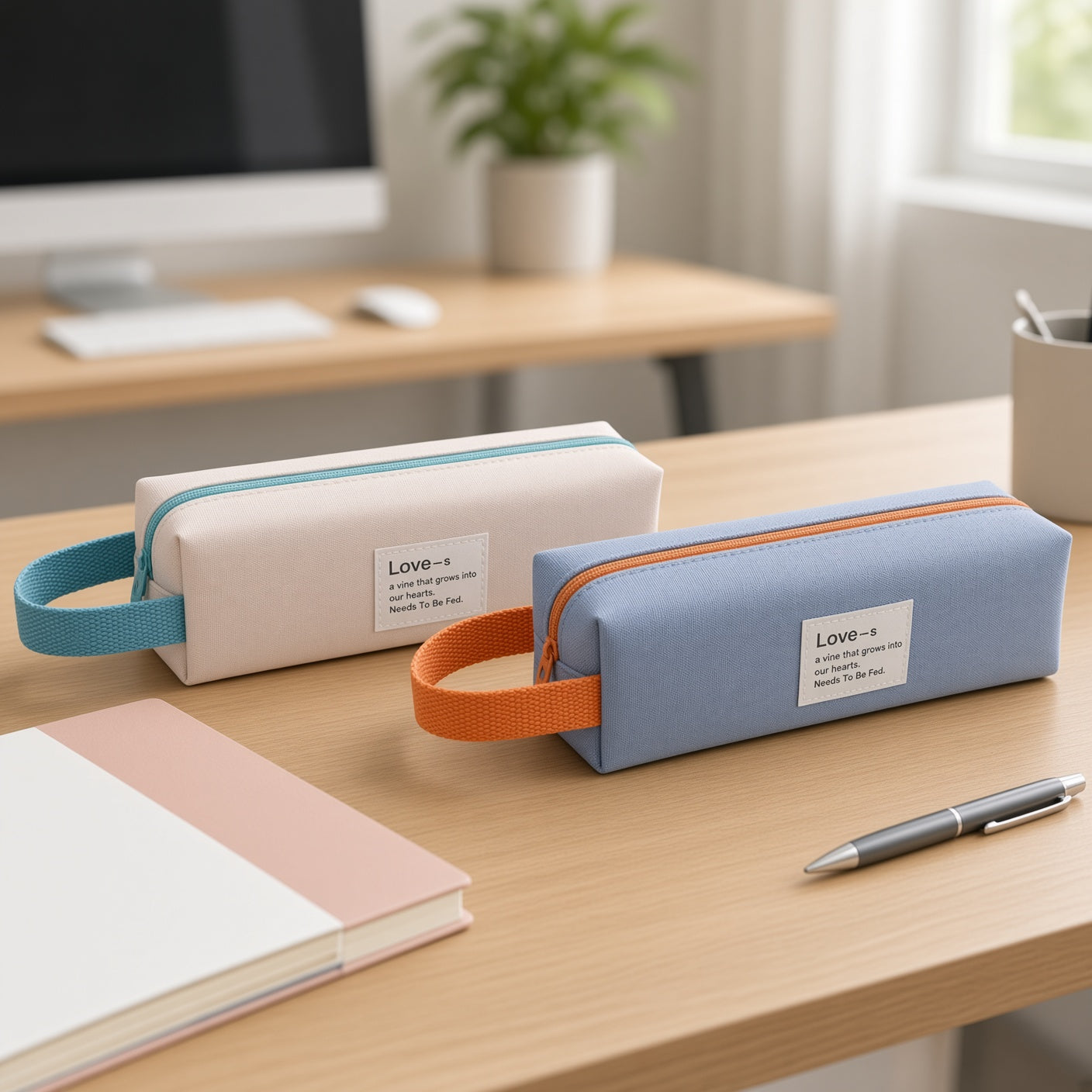 M&G Chenguang Long Canvas Pencil Case with Carry Handle – Large Capacity Stationery Organizer, Love-s Design - 1pcs - No: APB932LD
