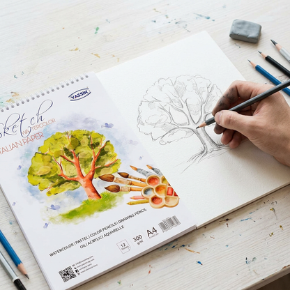 Hand sketching in the open Yassin heavyweight A4 wire-bound sketchbook
