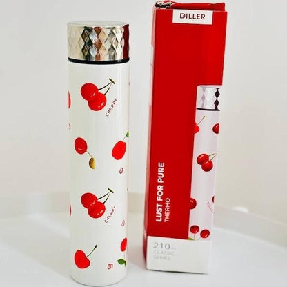 Diller Vacuum Insulated Stainless Steel Water Bottle – Cherry Design, Leakproof Thermal Flask for Hot & Cold Drinks (150ml/ 210ml)