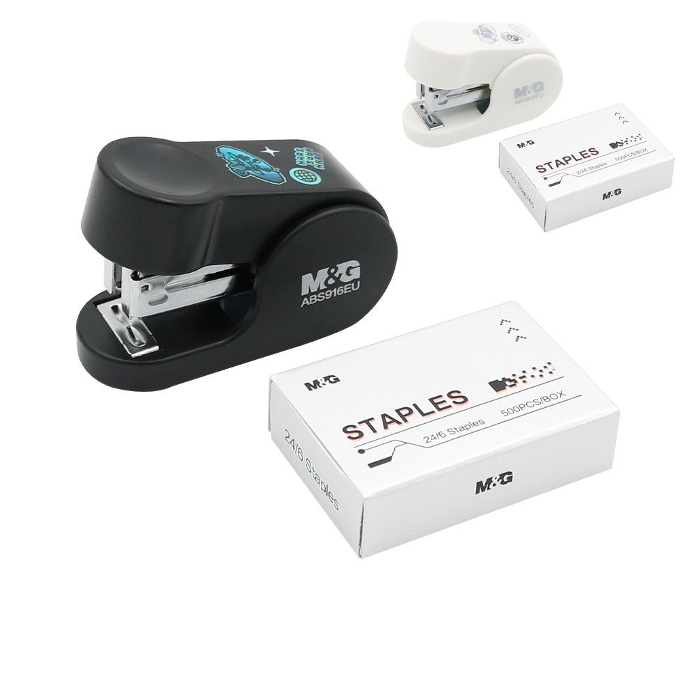 M&G Chenguang Hello Mars Mini Stapler Set – Compact Stapler with 500pcs 24/6 Staples, Up to 10 Sheets - 1pcs - No: ABS916EU